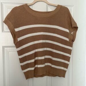 Jessica Simpson Tan and White Striped Knit Sweater Vest